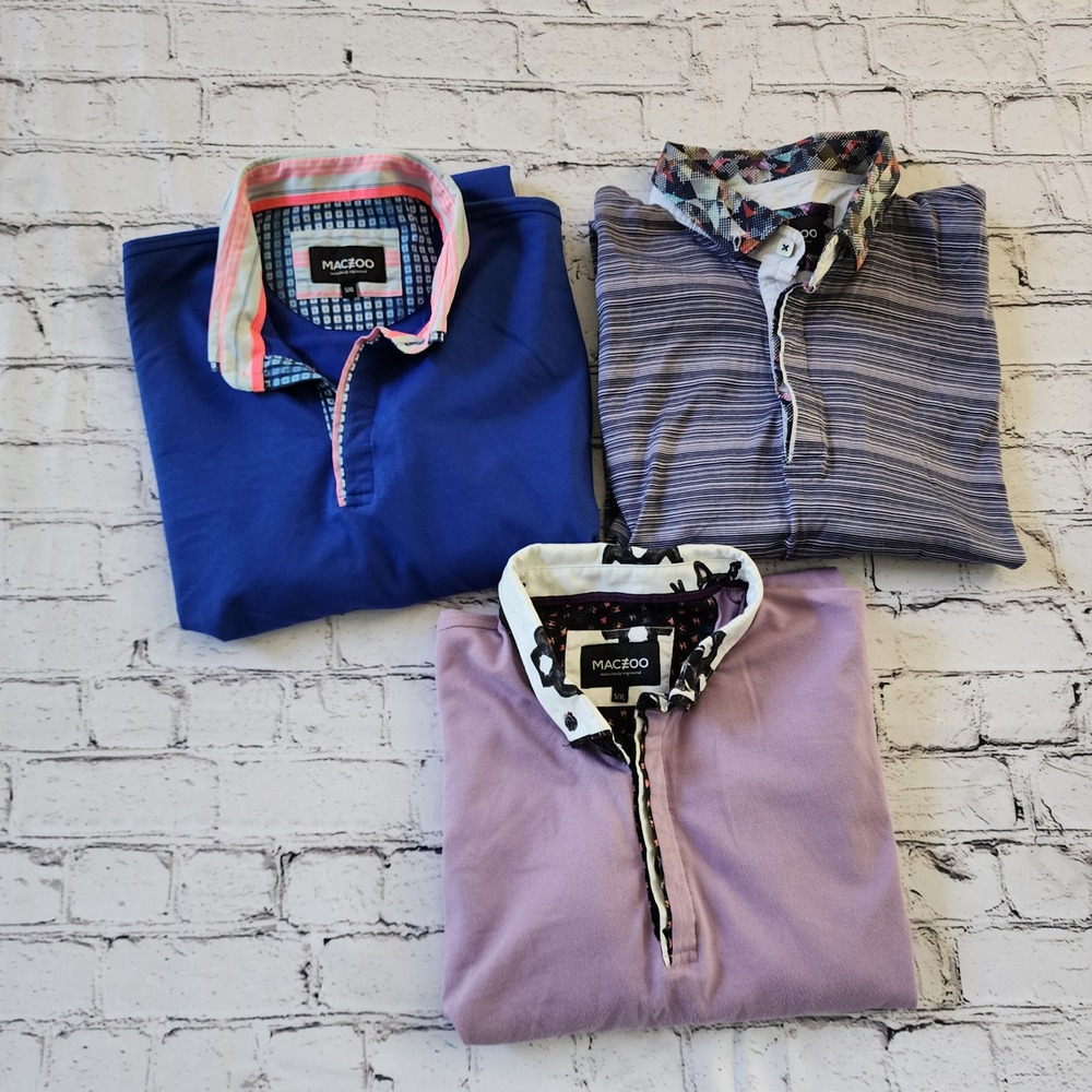 Maceoo Mens Polo Shirt Lot of 3 Mozart Solid Stripe Blue Purple Striped Size XL